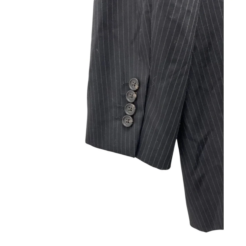 Ralph Lauren🔥Pinstripe Work It Daddy🤑Blazer Jacket Mens Black‎ 100% Wool 46 R